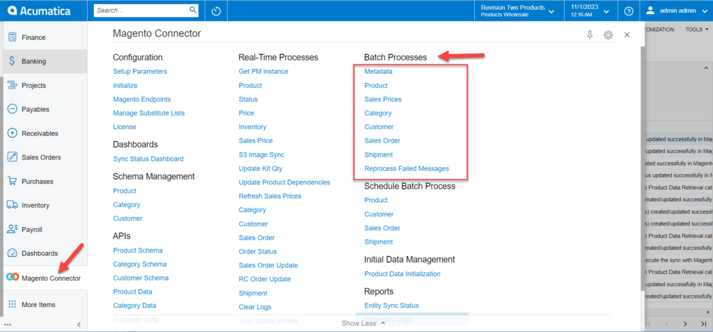 Batch Processes in Acumatica under the Magento Connector